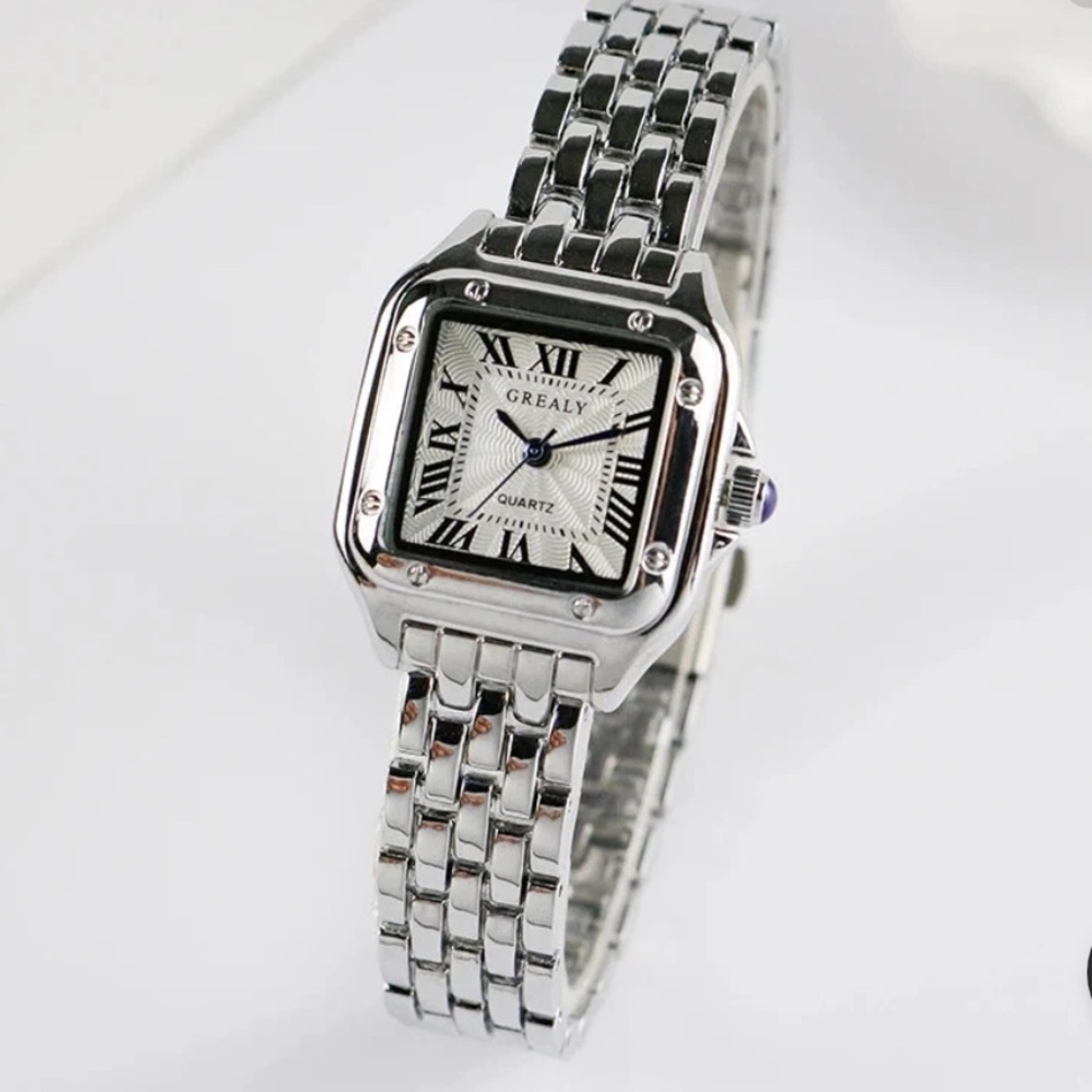 Women Silver tone Stainless steel Rhinestone Bezel Square Watch - Picture 1 of 12